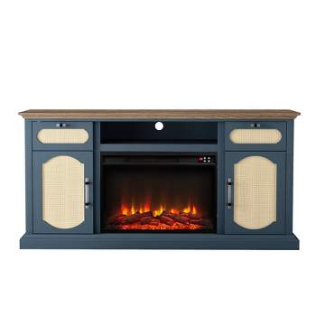 62" Fabric Style TV Stand for TVs up to 65" with Electric Fireplace Navy - Festivo