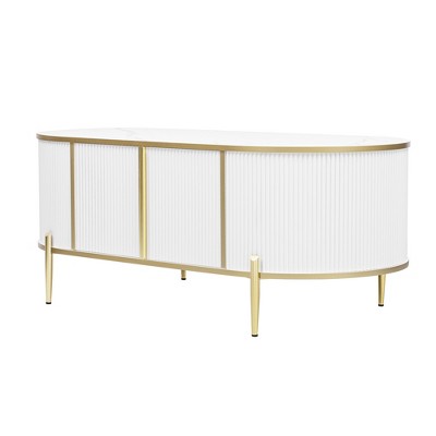 Dexmalle Modern Luxury Oval shaped Fluted Coffee Table with 2 Cabinets