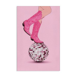 Stupell Industries Pink Cowgirl on Disco Ball Canvas Wall Art - 1 of 4