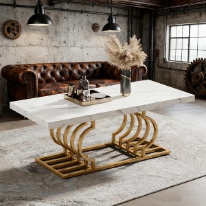 Gulches Faux Marble Coffee Table with Gold Geometric Frame, 47.24" Rectangular Modern Cocktail Table, 220LBS Capacity - 1 of 3