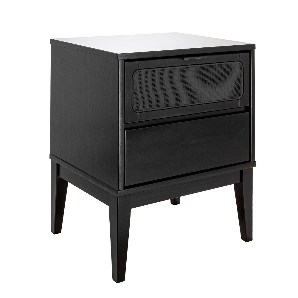 Photos - Bedroom Set Storied Home Crawford Nightstand with 2 Storage Drawers Black Woven Cane B