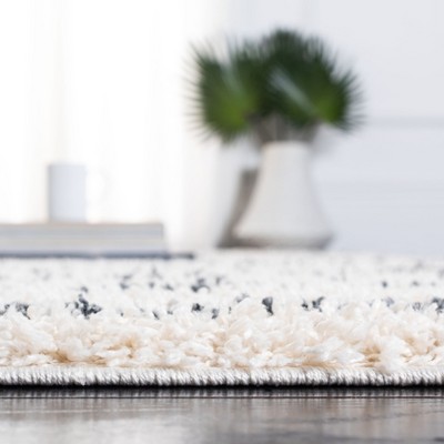 Ivory and Dark Grey Striped Shag Area Rug