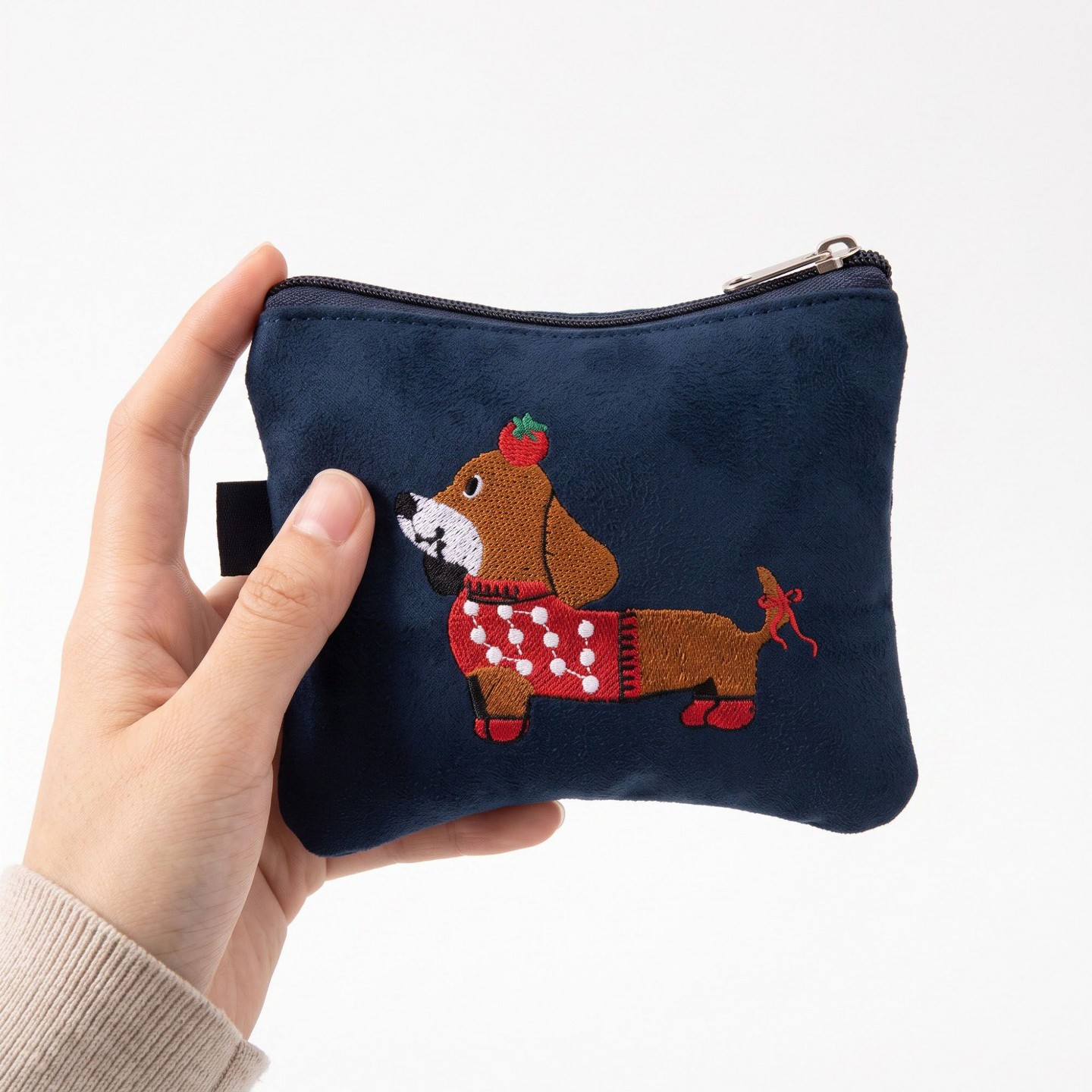 Сумка Alilang Embroidered Dachshund Zipper Pouch Small Cosmetic Bag Coin Purse Organizer - Navy, цвет: Тёмно-синий — фото 2