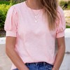 Amaryllis Women's Heather Knit Top Puff Sleeves Back Button Detail Casual Elegant Versatile Comfortable Essential - 2 of 4