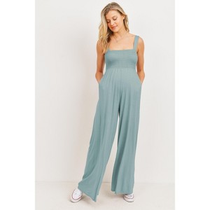 Hello Miz Women's Sleeveless Smocked Neck Maternity Jumpsuit Romper - 1 of 3