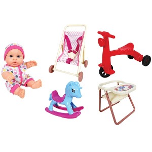 Lissi 8'' Baby Doll Set with Scooter, Pushchair, Rocker & Highchair Playset - 1 of 4