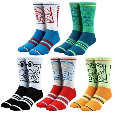 Super Mario Split Mens Collectible Crew Sock 5 Pack : Target