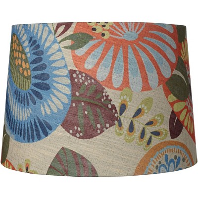 Springcrest Tropic Medium Drum Lamp Shade 14" Top x 16" Bottom x 11" Slant (Spider) Replacement with Harp and Finial