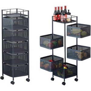 Coucheta 5-Tier Rotating Kitchen Cart on Wheels - Metal Mesh Storage Rack with Lid for Fruits/Veggies, 37.6"H - 1 of 4