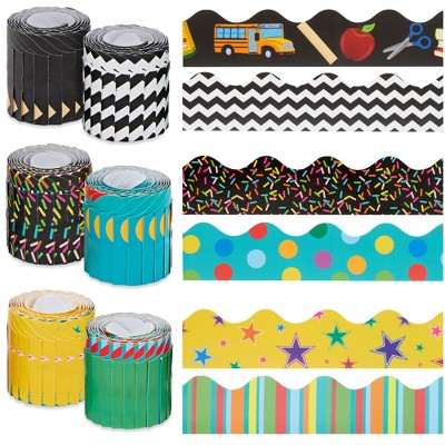 Juvale 234 Feet of Scalloped Bulletin Board Borders for Classroom Decor - 6 Assorted Designs for School Chalkboards, 78 Pieces
