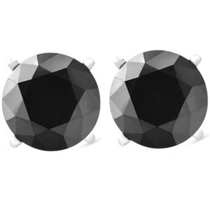 Pompeii3 14k White Gold 1ct Round Cut Black Diamond Studs - 1 of 4