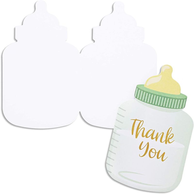 Pipilo Press 36 Pack Baby Bottle Shaped Thank You Cards with Envelopes for Baby Shower & Birthday Party Supplies, Blue, 3 of 8
