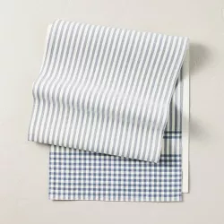 Engineered Gingham Woven Table Runner Blue/Cream - Hearth & Hand™ with Magnolia