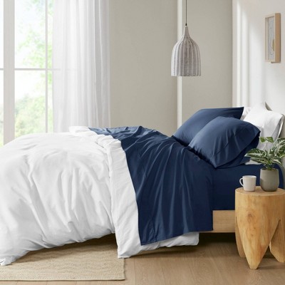 Navy Full Cotton Percale Sheet Set