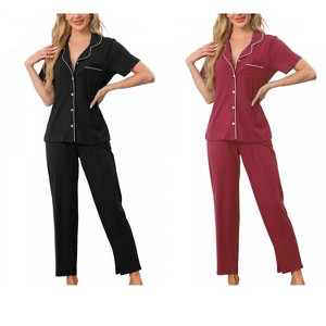 INSPIRE CHIC Women's 4 Pcs Button-Up Short-Sleeve Shirt & Pants Pajama Loungewear Set - 1 of 4