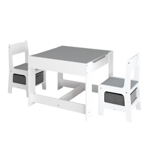 Ruvalino Seating Sets Kids Table and Chair Set 3 in 1 Wooden Activity Table with Storage for Living Room Playroom, White, 23.62"*23.62"*18.9" - 1 of 4