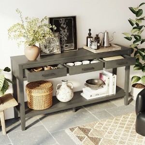 Grungis Farmhouse Console Table with 3 Drawers,Painted Entryway Table with Bottom Shelf & Iron Handles,Console Table for Living Room - 1 of 4