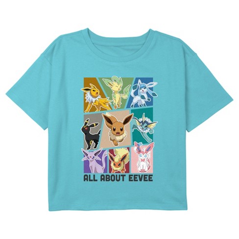 Girl's Pokemon All About Eeveelutions Crop Top T-Shirt - Blue - Medium