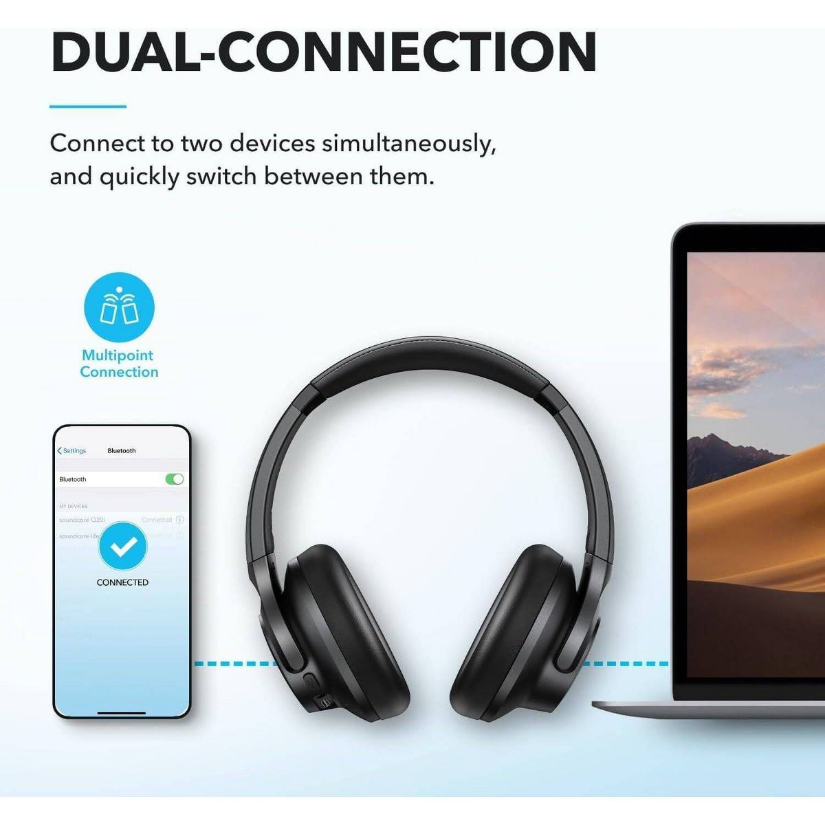 Anker Soundcore Q20i Plus Over-Ear Bluetooth Headphones - Black - thumbnail 7