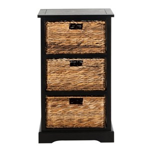 Halle Side Table With Wicker Baskets Distressed Black - Safavieh
