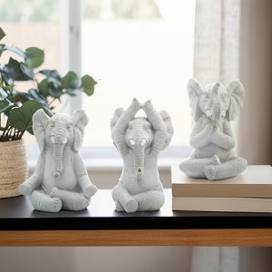 Sagebrook Home Set of 3 Polyresin Yoga Elephant Figurines - Contemporary Table Decor For Home, Office, Yoga Studio, Spa - 1 of 4