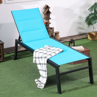Blue Steel Frame Armless Outdoor Chaise Lounge Chair