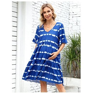 Women's Maternity Casual Dress  Flowy Floral Print, Ruffle leeves - 1 of 4