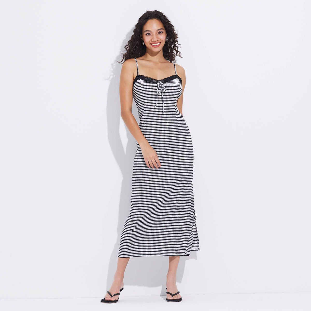 Women's Back Cutout Lace Trim Midi Slip Dress - Wild Fable™