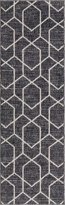 Dark Gray and Ivory Geometric Trellis Runner Rug