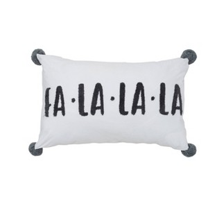 14"x24" Oversized 'FA LA LA LA' Embroidered Lumbar Throw Pillow White - Evergrace - 1 of 4