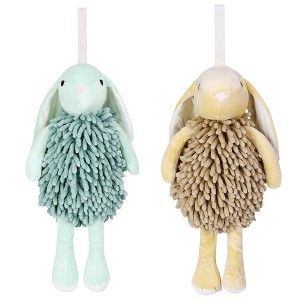 REGALWOVEN Cute Cartoon Rabbit Shape Fuzzy Ball Soft Absorbent Chenille Hand Towel 2 Pack 6" x 14" - 1 of 4