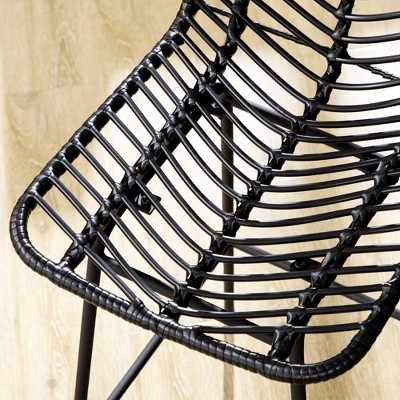 Black Metal and Rattan Counter Height Bar Stools Set of 2