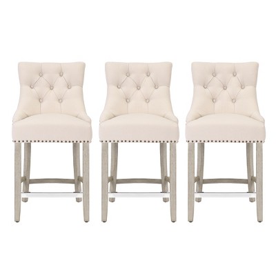 WestinTrends 24" Linen Tufted Buttons Upholstered Wingback Counter Stool (Set of 3)