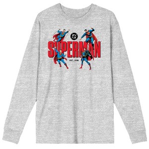 Superman Kal-El Poses 90th Anniversary Retro Art Adult Black Crew Neck Long Sleeve Tee - 1 of 2
