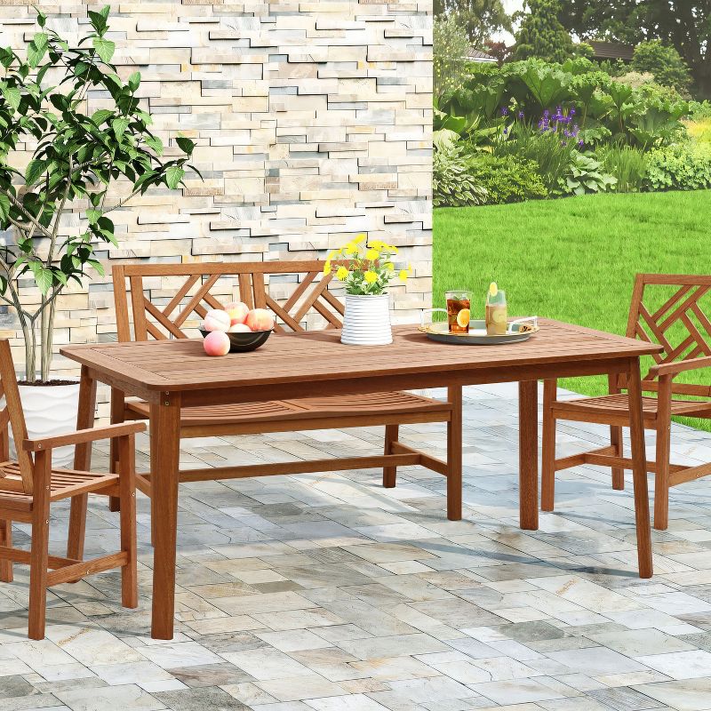 LuxenHome Outdoor Wooden Rectangular Dining Table Brown, 3 of 10