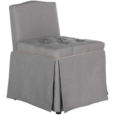 Transitional Grey and Taupe Wood Vanity Chair with Button Tufted Seat