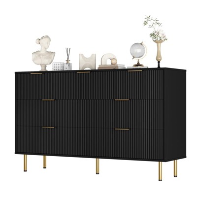 7 Drawer Fluted Dresser for Bedroom, Modern Chest with Gold Handles, Wood Storage Organizer for Living Room, Hallway, or Closet