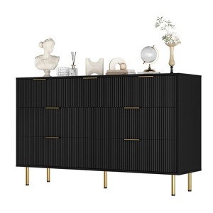 7 Drawer Fluted Dresser for Bedroom, Modern Chest with Gold Handles, Wood Storage Organizer for Living Room, Hallway, or Closet - 1 of 4