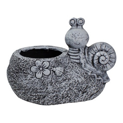 Northlight 15.5" Gray Snail, Flower, and Ladybug Outdoor Garden Planter