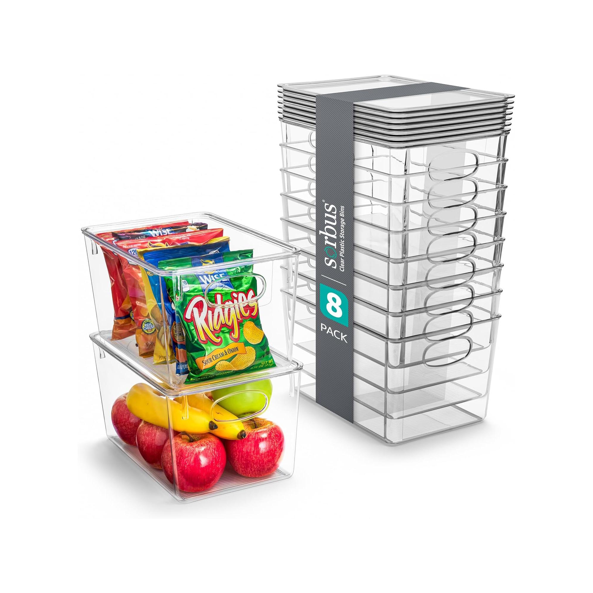 Sorbus 8 Pack Clear Storage Bins with Lids - for Kitchen, Fridge, Cabinet, Pantry Organization and Storage