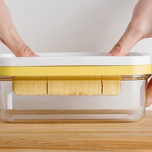 Plastic Butter Slicer Cutter Box, Butter Dish with Lid, Rectangular Butter Container, Kitchen Baking Tool for Easy Cutting of Two 7oz Butter Sticks - 1 of 4