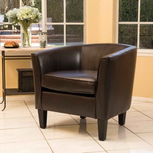 CAVINAS Faux Leather Accent Chair with Mid-Height Backrest and Birch Wood Legs,Upholstered Living Room Chairs,Reading Chairs for Living Room - 1 of 4