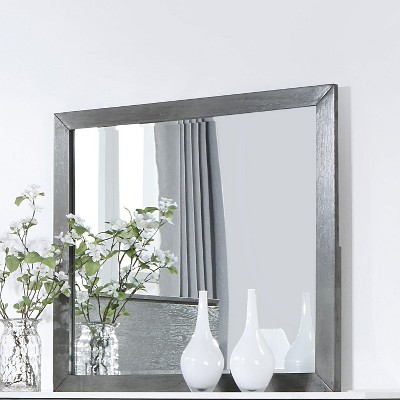 Gray Mid Century Modern Rectangular Wood Framed Mirror