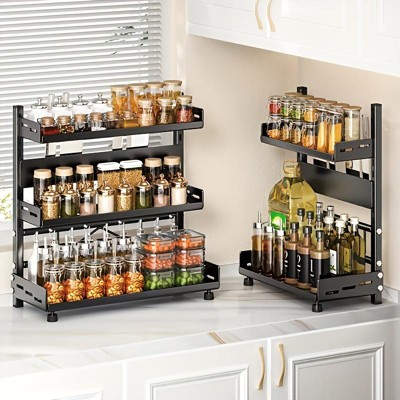 Hachikiko 2-Tier Stainless Steel Spice Rack for Kitchen Countertop - Adjustable Multi-Layer Organizer for Spices, Oils, Condiments