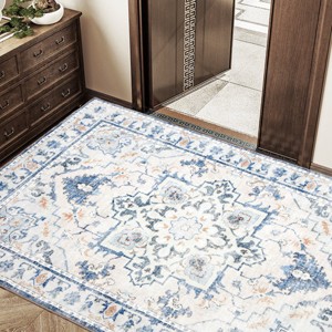 EROMMY Machine Washable Area Rug, Oriental Ivory/Blue Area Rug With Non-Slip Backing For High Traffic Area, Ideal For Bedroom, Living Room - 1 of 4