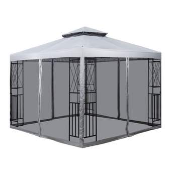 SKONYON 10' x10' Outdoor Patio Gazebo Canopy Shelter Double Top Sidewalls with Mosquito Netting Waterproof Outdoor Backyard Gray