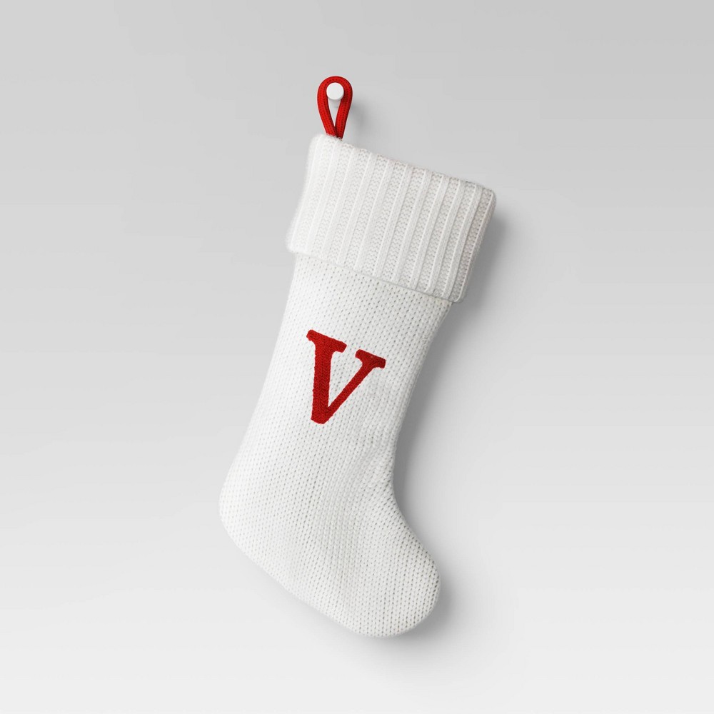 knit monogram christmas stocking white v - wondershop™