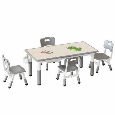 homfan Toddler Table and 4 Chairs, Height Adjustable Kids Tables Chair Set with Graffiti Table,Multifunctional Kid Play Furniture for Reading, Drawing