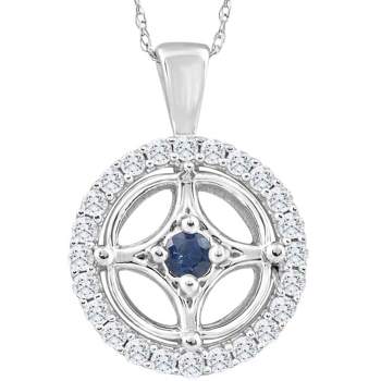 Pompeii3 5/8Ct Blue Sapphire & Diamond Circle Pendant 15mm White Gold Women's Necklace