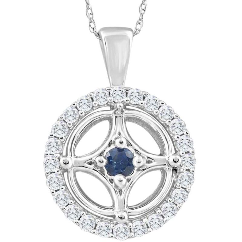Pompeii3 5/8Ct Blue Sapphire & Diamond Circle Pendant 15mm White Gold Women's Necklace, 1 of 4